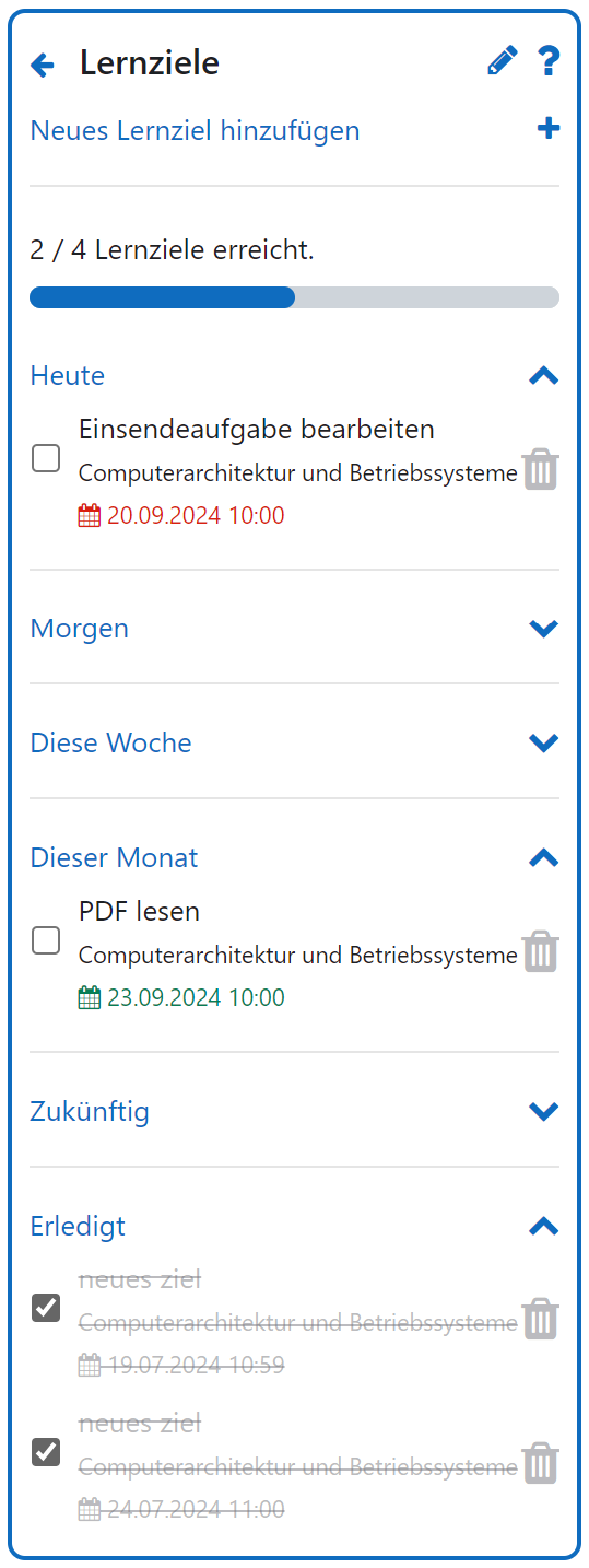 Übersicht der Lernziele